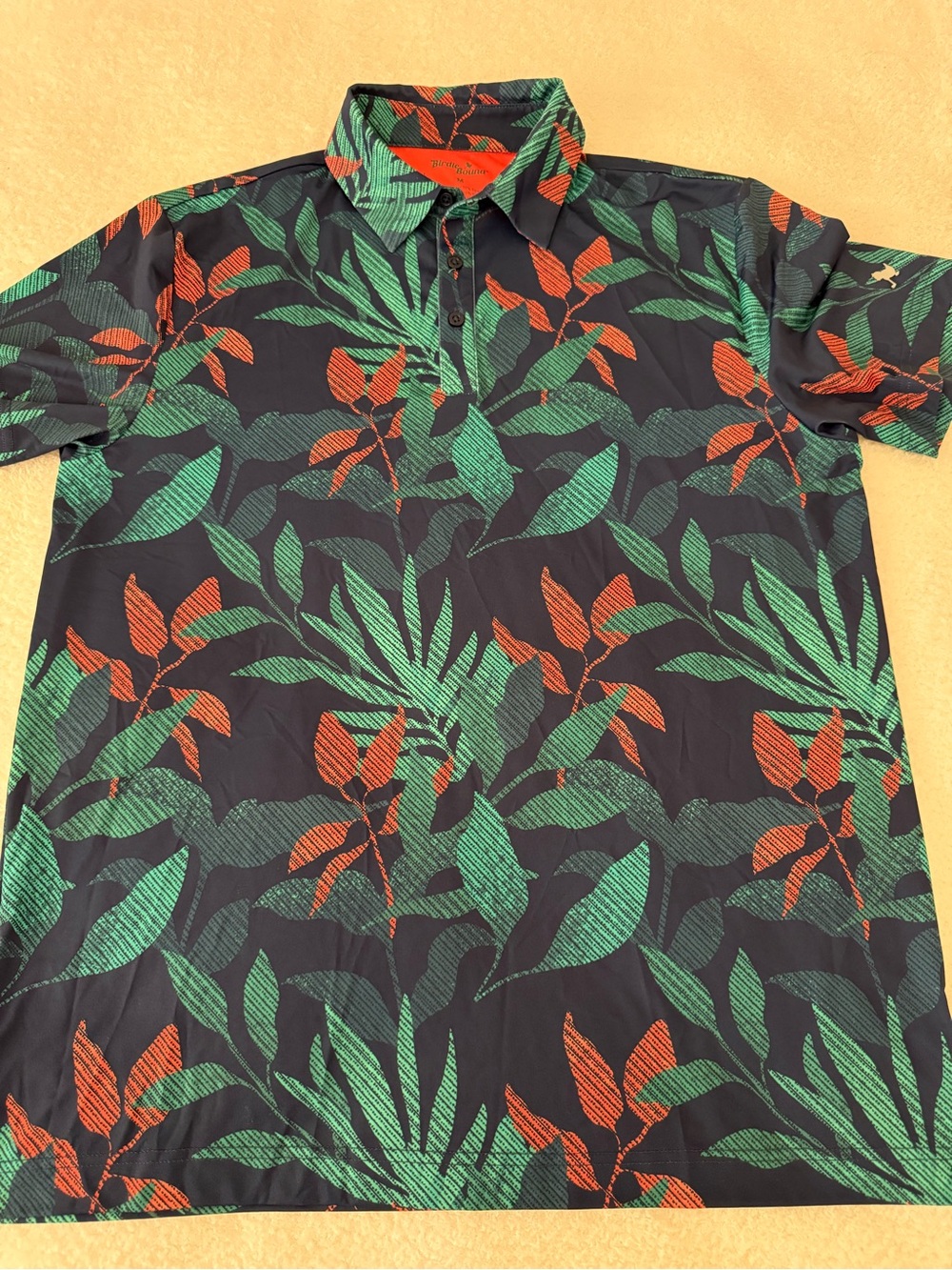 Birdies Men's Tropical Leaf Polo - Green & Orange